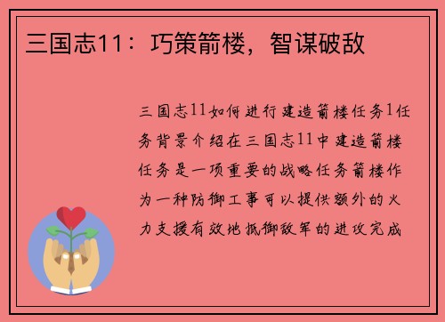 三国志11：巧策箭楼，智谋破敌