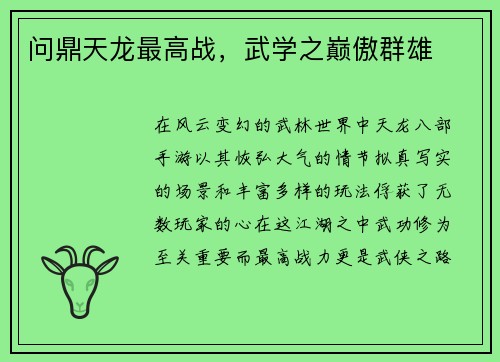 问鼎天龙最高战，武学之巅傲群雄